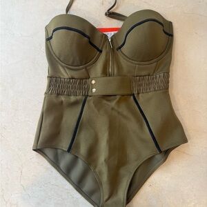 River Island Olive Green Swimsuit with Black Trim